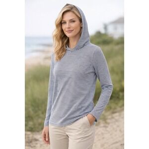 RENWICK Women's‎ Striped Long Sleeve Hoodie Top Performance Golf Beach- Size L